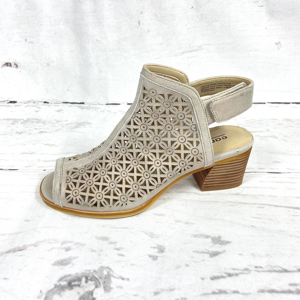 Earth Shoes Women's 8M Silver Murano Mist Slingback Sandals Peep Toe Laser Cut